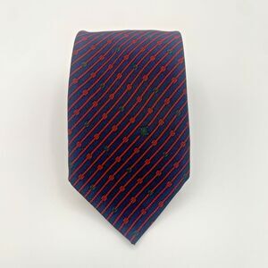 Celine Paris Men’s Silk Tie Navy Red Key Motif Diagonal Stripe Classic Vintage